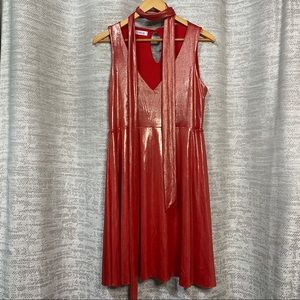 🥀 FIVE US Red Sparkly Fit & Flare Disco Dress